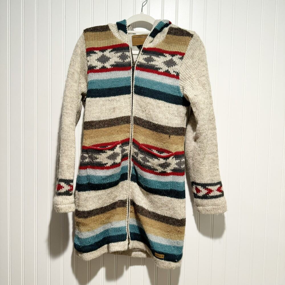 Laundromat Aztec Wool Hooded Jacket Fleece Lined Size Small Made In Nepal